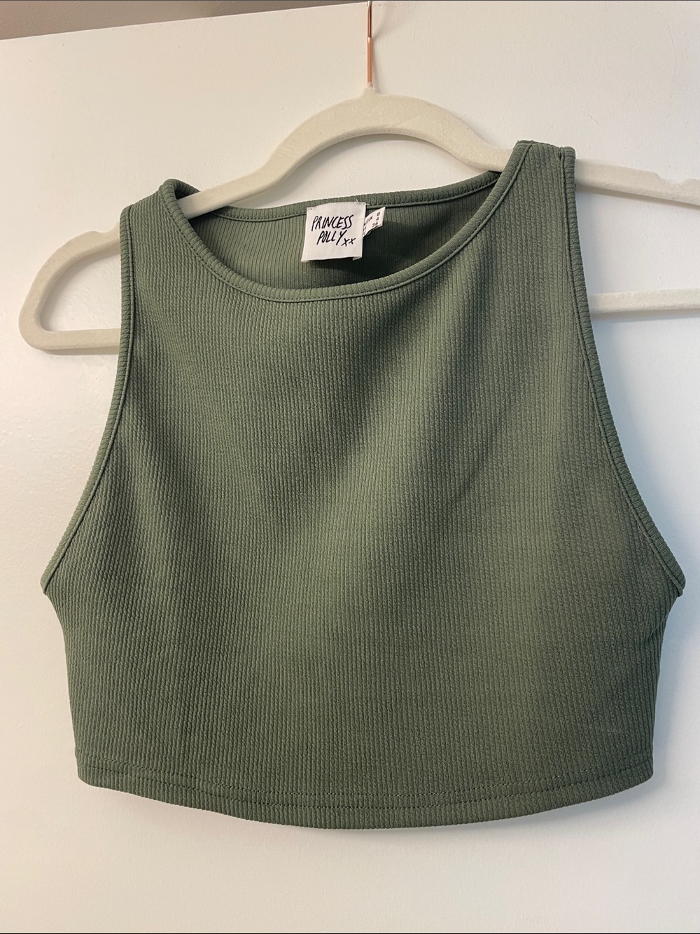 Princess Polly Olive Ribbed Crop Tank